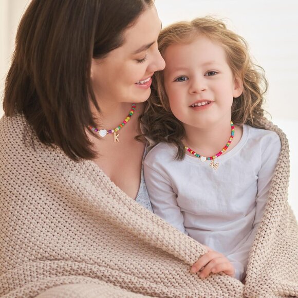 Beaded Choker Necklace Brass Personalized Initials Jewelry for Teen Girls - Picture 5 of 7